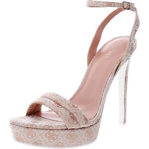 Guess Womens Clives 2 Pink Logo Ankle Strap Open Toe Heels Shoes NWOB